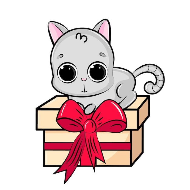 Cute cat with gift box