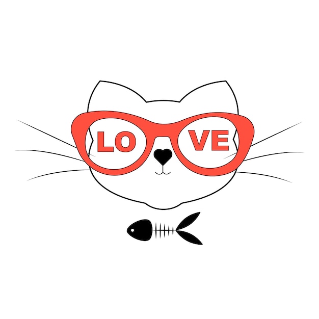 Cute cat with glasses and text love
