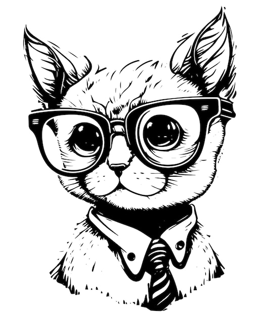 cute cat with glasses vector