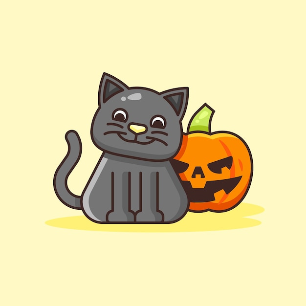 ハロウィーンのカボチャのイラストとかわいい猫。