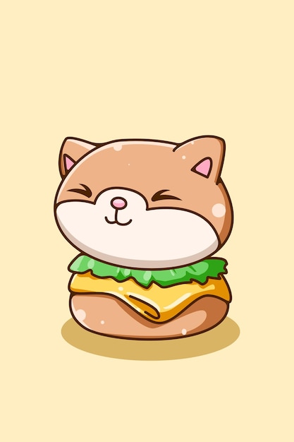 Cute cat with hamburger cartoon illustration