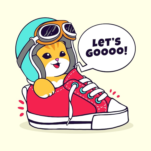 Cute cat with helmet cartoon illustration