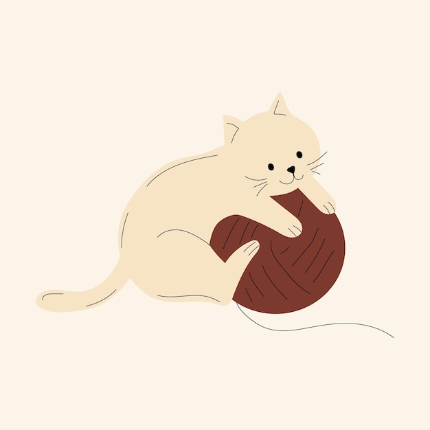 Premium Vector | Cute Cat With Knitting And Balls Of Yarn. Vector