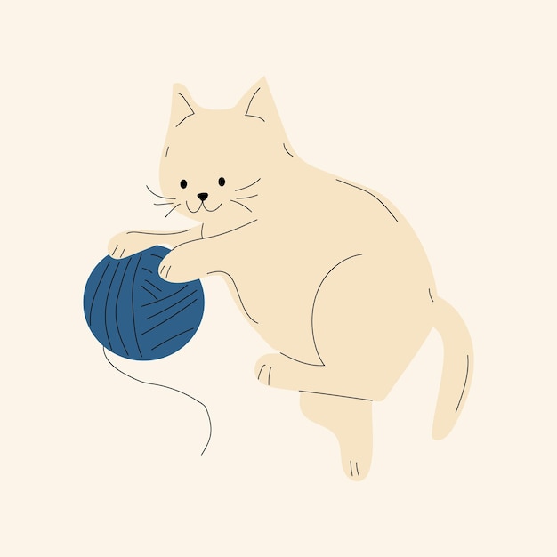 Cute cat with Knitting  and balls of yarn. Vector