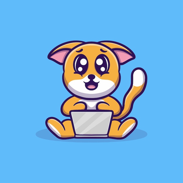 Cute cat with laptop vector icon illustration