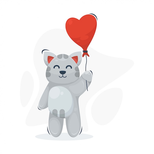 Cute cat with love balloon cartoon