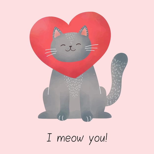 Cute cat with love heart illustration