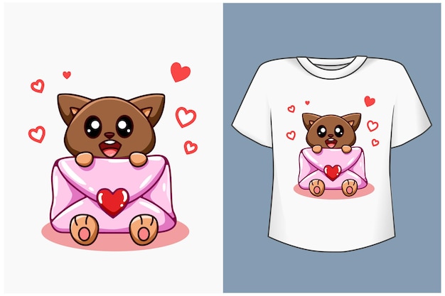 Vettore simpatico gatto con illustrazione di cartone animato lettera d'amore