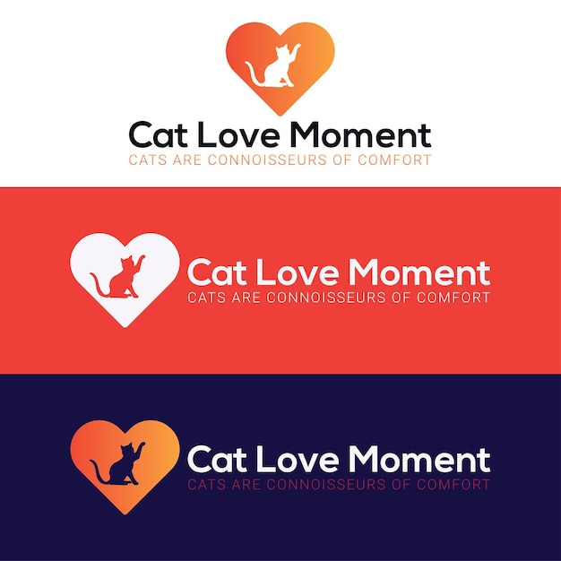 Cute cat with love logo