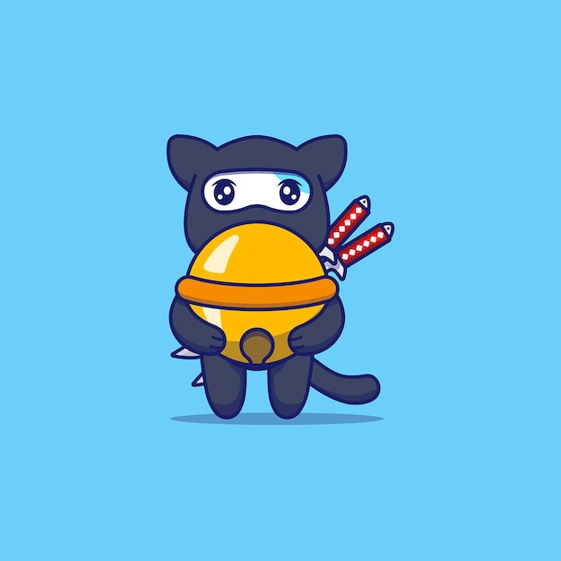 cute cat with ninja costume carrying big bell