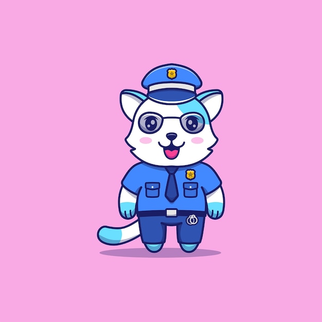 警察の制服を着たかわいい猫