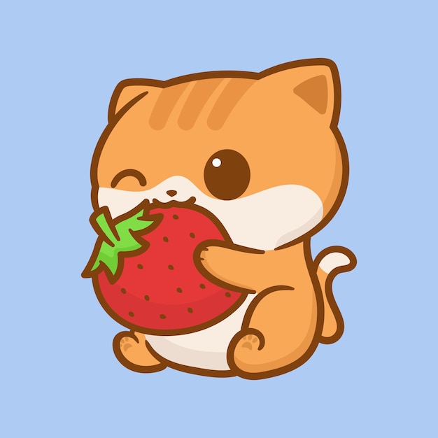 Vector cute cat with strawberry cartoon