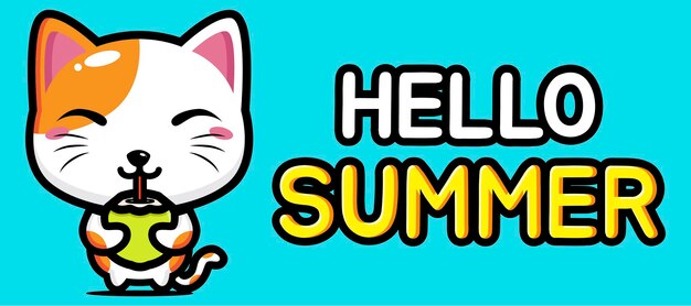 cute cat with summer greeting banner