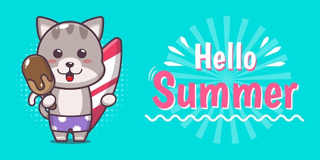 Cute cat with summer greeting banner