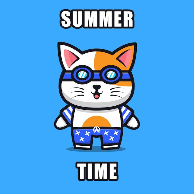 Cute cat with a summer theme   illustration animal summer concept