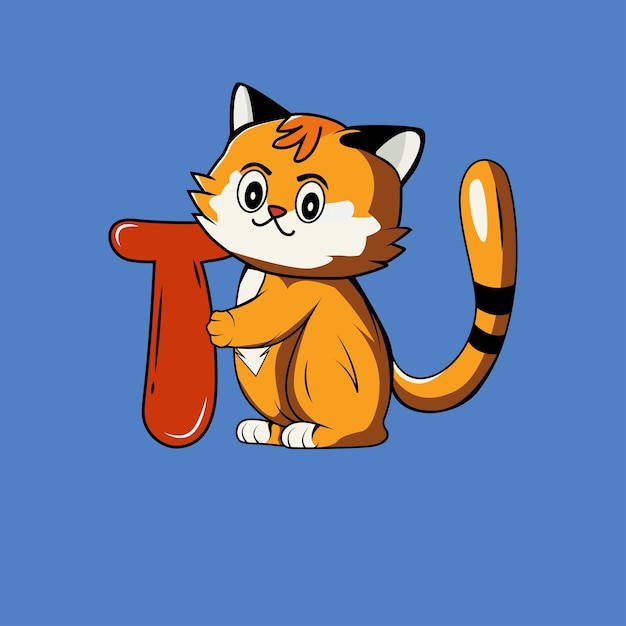 Cute cat with T Letter Vector Illustration