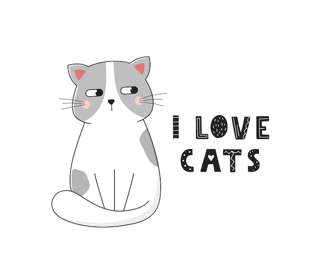 Cute cat with text i love cats poster design vector illustration