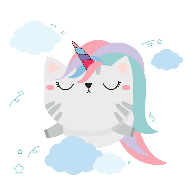 Cute cat with unicorn design vector 