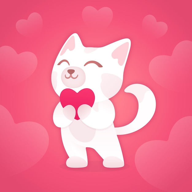 Vector cute cat with valentine's card in cartoon style