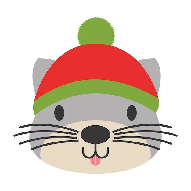 Vector cute cat with warm hat christmas