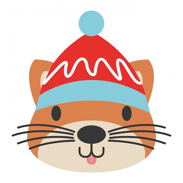 Vector cute cat with warm hat christmas