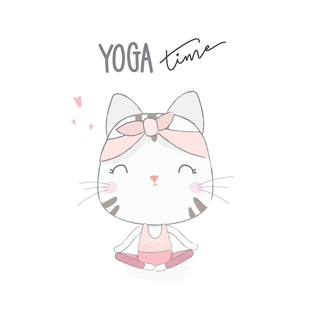 Vector cute cat with yoga post