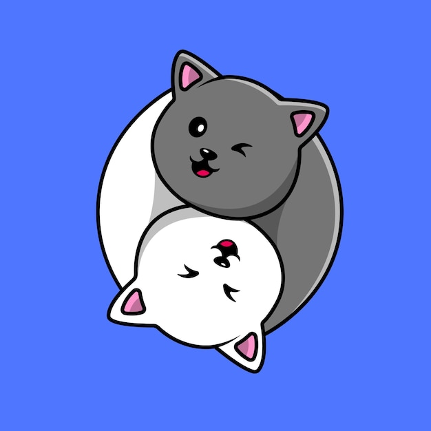 Cute Cat Yin And Yang Cartoon Vector Icon Illustration