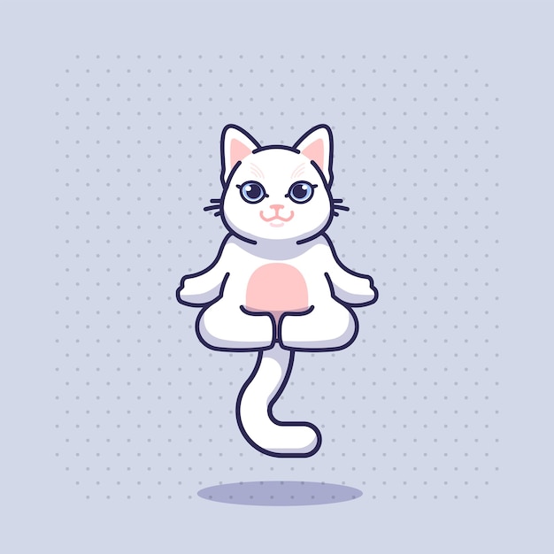 Cute cat yoga pose meditation mascot logo illustration