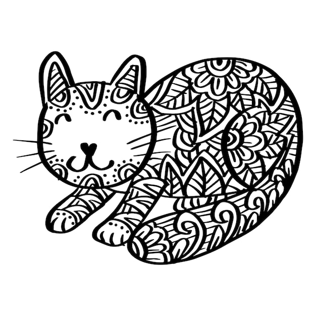 Cute cat zentangle style. hand drawing illustration.