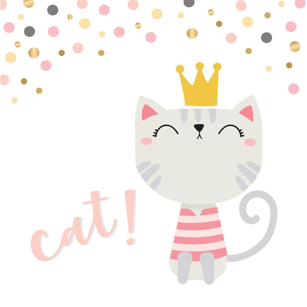 Cute cate with crown and happy face vector