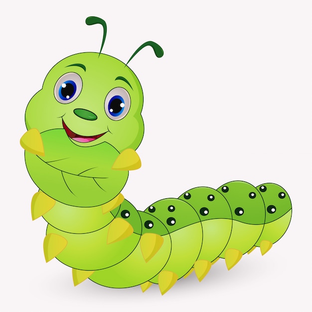 Vector cute caterpillar cartoon holding leaves