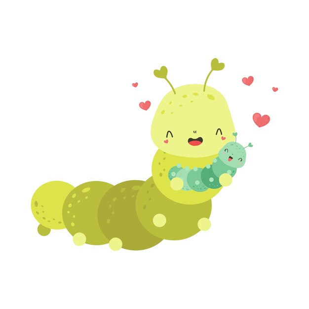 Cute Caterpillar Clipart for Kids Holidays and Goods.  Happy Clip Art Fox Caterpillar with Baby.