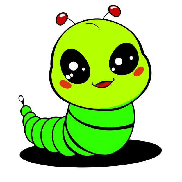 Vector cute caterpillar larva grub maggot hand drawn flat stylish cartoon sticker icon concept isolated