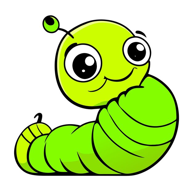 Vettore carino bruco larva larva larva vermi disegnato a mano piatto elegante adesivo cartone animato icona concetto isolato