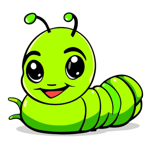 Vector cute caterpillar larva grub maggot hand drawn flat stylish cartoon sticker icon concept isolated