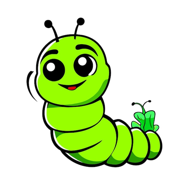 Vector cute caterpillar larva grub maggot hand drawn flat stylish cartoon sticker icon concept isolated