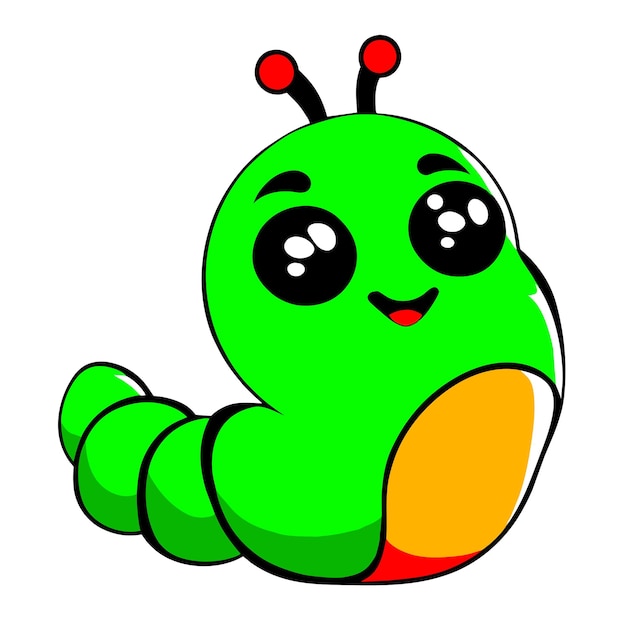 Vector cute caterpillar larva grub maggot hand drawn flat stylish cartoon sticker icon concept isolated