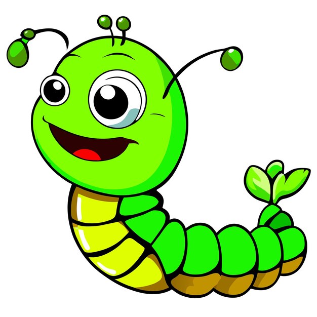 Cute caterpillar larva grub maggot hand drawn flat stylish cartoon sticker icon concept isolated