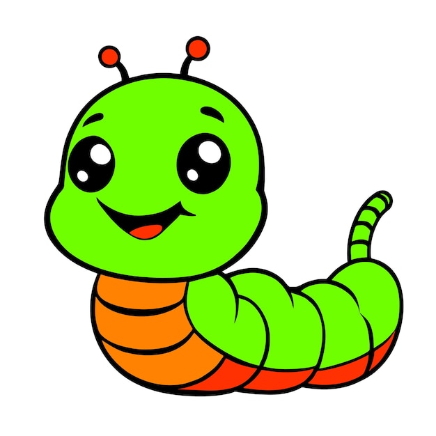 Cute caterpillar larva grub maggot hand drawn flat stylish cartoon sticker icon concept isolated