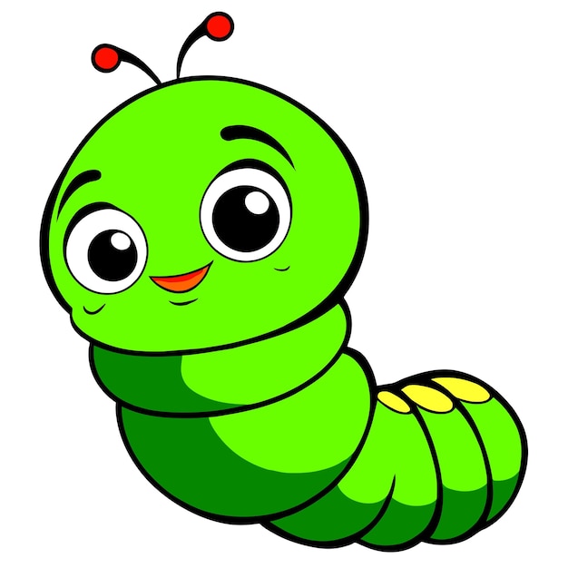 Vector cute caterpillar larva grub maggot hand drawn flat stylish cartoon sticker icon concept isolated