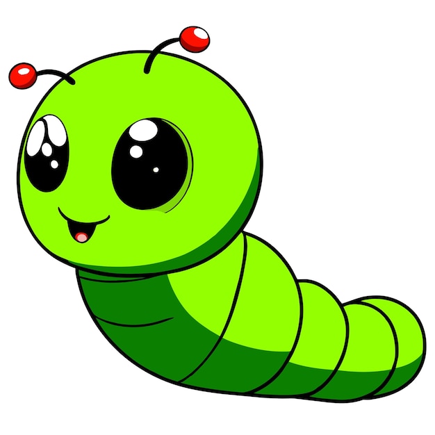 Vector cute caterpillar larva grub maggot hand drawn flat stylish cartoon sticker icon concept isolated