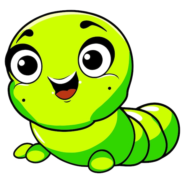 Vector cute caterpillar larva grub maggot hand drawn flat stylish cartoon sticker icon concept isolated