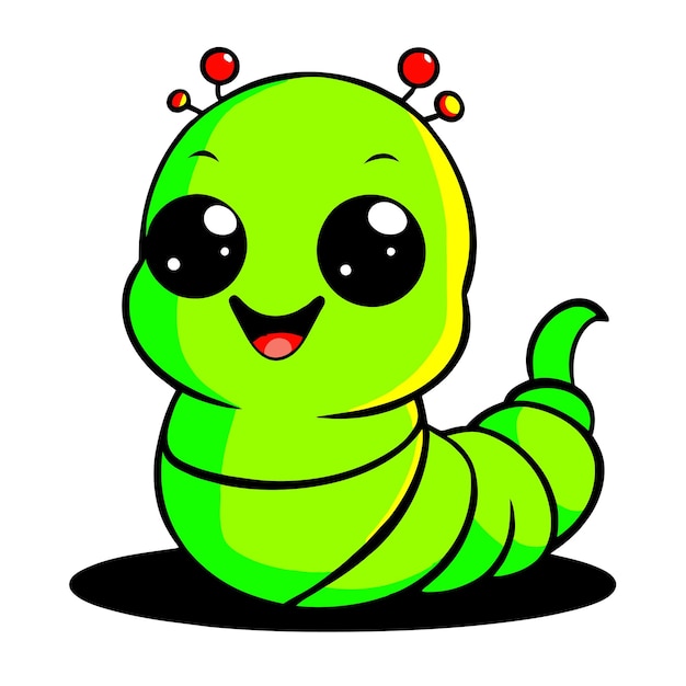 Vector cute caterpillar larva grub maggot hand drawn flat stylish cartoon sticker icon concept isolated