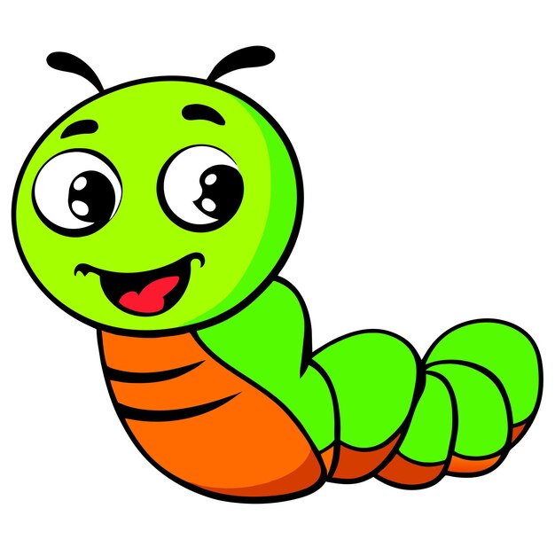 Vector cute caterpillar larva grub maggot hand drawn flat stylish cartoon sticker icon concept isolated