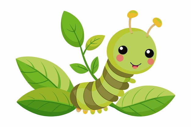 Vector cute caterpillar munching gradient illustration in white background