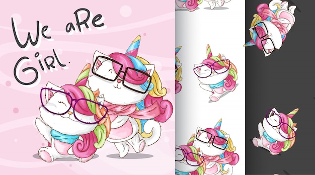 Vector cute caticorn pattern illustration