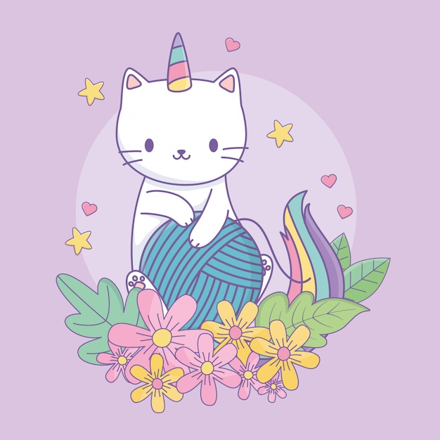 꽃 장식 및 양모 공 귀여운 Caticorn