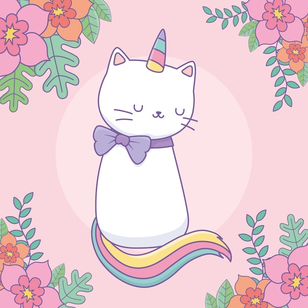 Cute caticorn with floral decoration