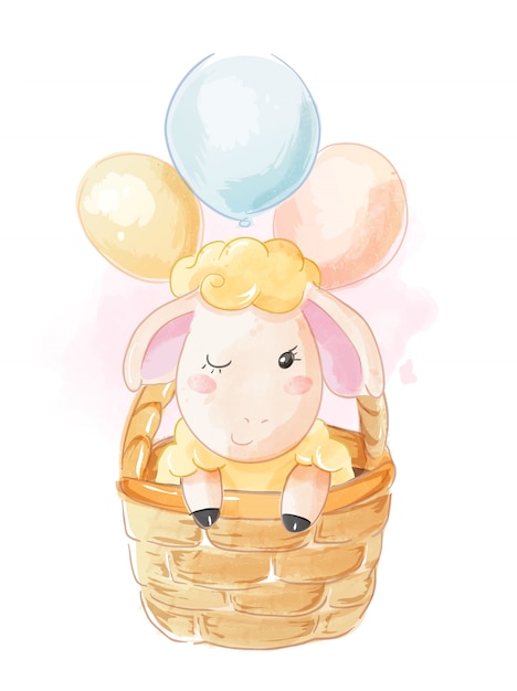 Cute catoon sheep in busket illustration