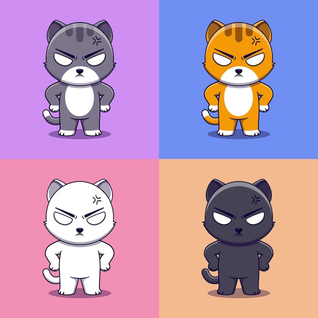 Vector cute cats angry expression with hand on waist